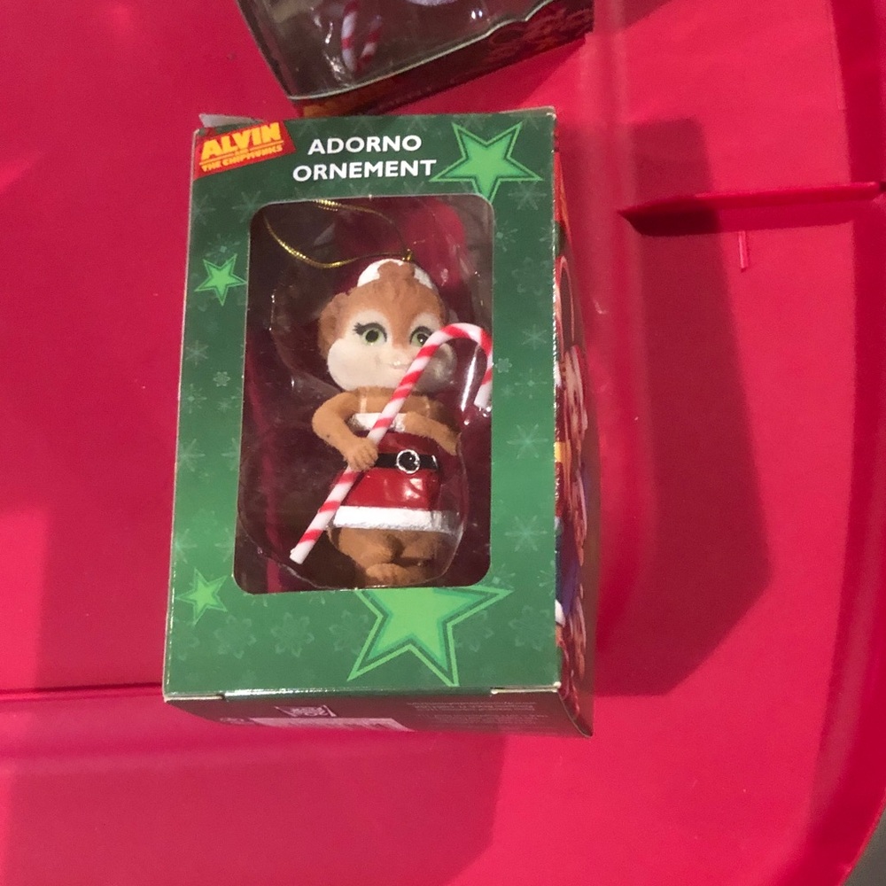 Alvin Adorno Ornament - Chipmunk Holding Candy Cane - Red & White Outfit